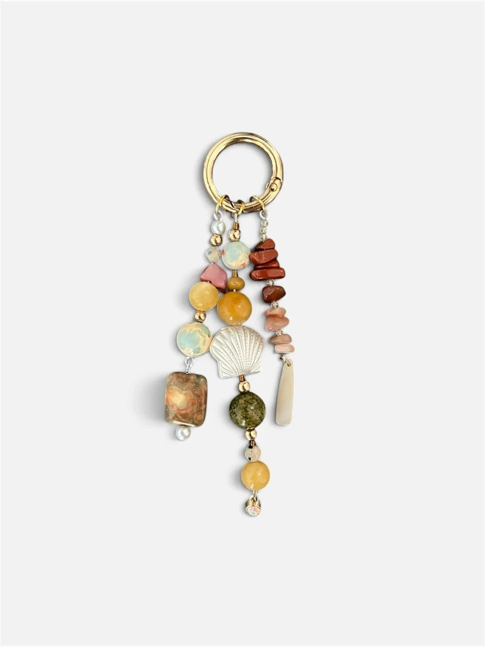Multicharm Beaded Seashell Keyring - Yellow, Brown, Green, Pink